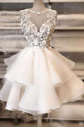 Elegant A-line Illusion Neckline Ruffle Homecoming Dress With Applique